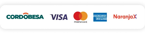 Tarjetas aceptadas: Visa, Mastercard, American Express, Naranja X y Cabal