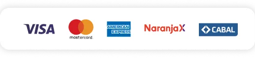 Tarjetas aceptadas: Visa, Mastercard, American Express, Naranja X y Cabal