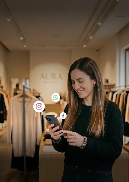 Comerciante usando el celular para cobrar con link de pago de Bezza Pay