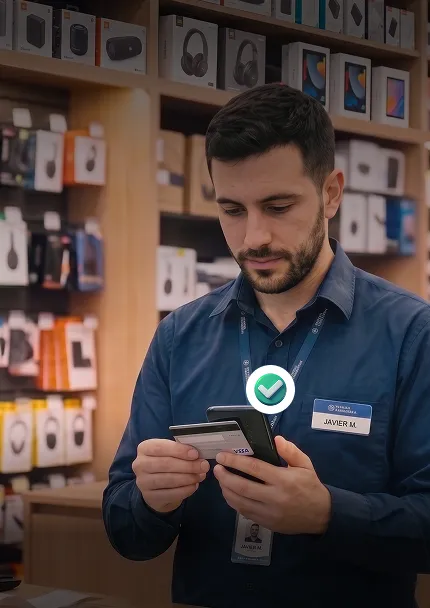 Comerciante cobrando con su celular usando Tap to Phone de Bezza Pay