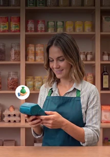 Comerciante cobrando con el SmartPOS de Bezza Pay en su local