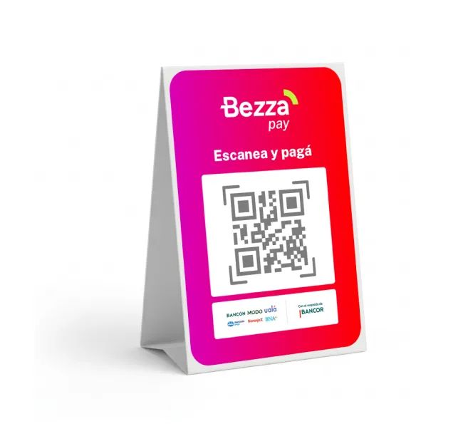 Parante con código QR de Bezza Pay para escanear y pagar